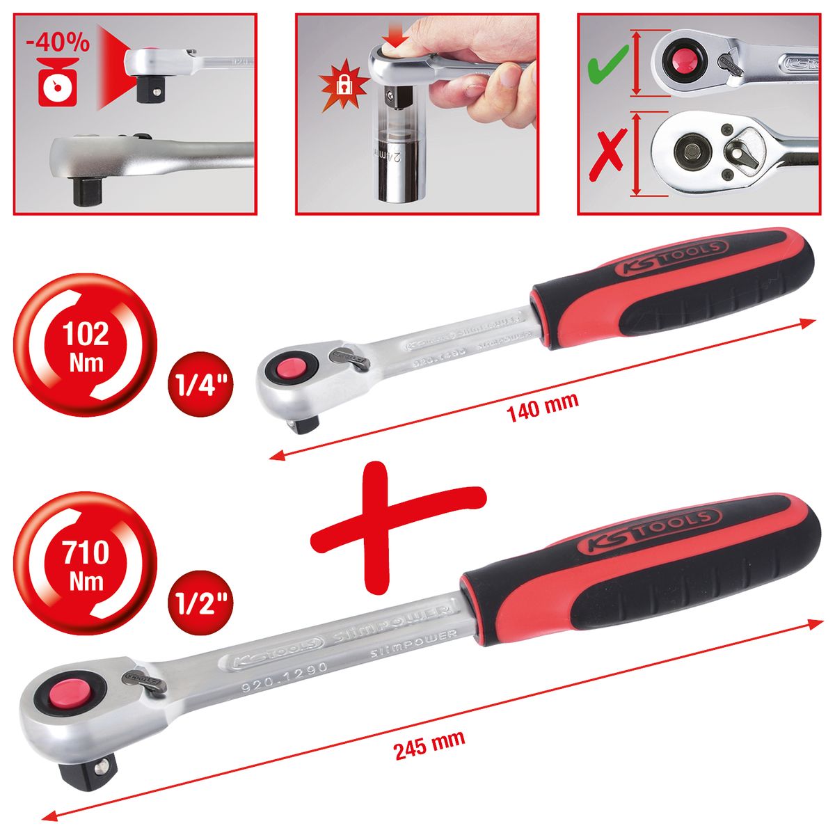 KS TOOLS SlimPOWER Umschaltknarren-Satz, 2-tlg 1/4"+1/2" ( 920.0002 ) - Toolbrothers