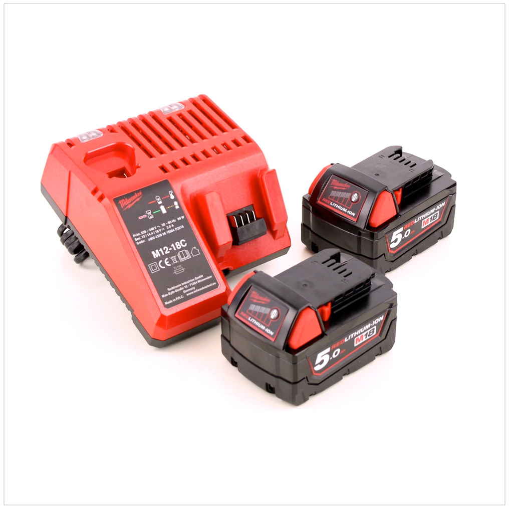 Milwaukee M18 PP2B-502C Akku Schlagbohrschrauber + Schlagschrauber Set 18 V inkl. 2x 5Ah Akku, Ladegerät, Koffer - Toolbrothers