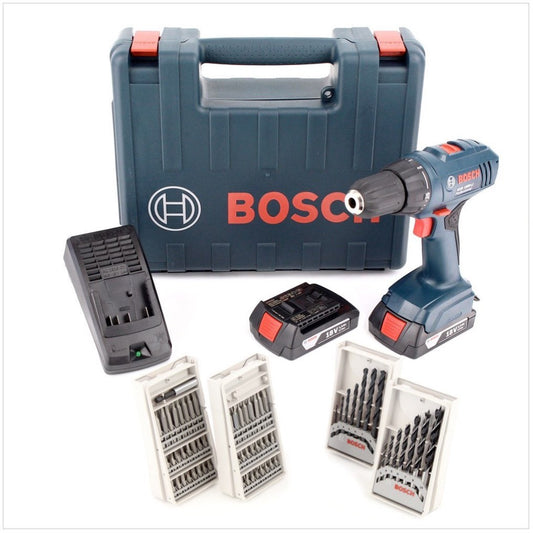 Bosch GSR 1800-Li 18 V Akku Bohrschrauber im Koffer mit 2 x 1,5 Ah Akku, Ladegerät, 63 tlg. Bit&Bohrer Set - Toolbrothers