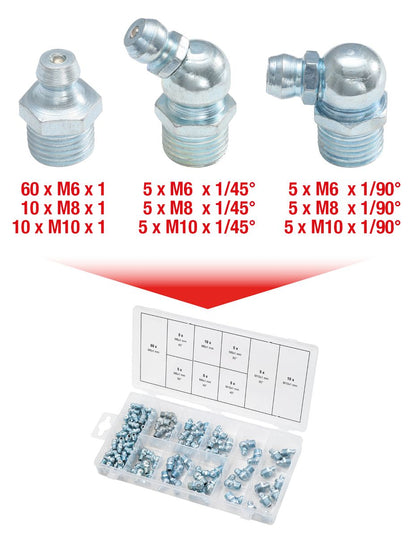 KS TOOLS Sortiment Schmiernippel, M6-8-10x1,0, 110-tlg ( 970.0030 ) - Toolbrothers