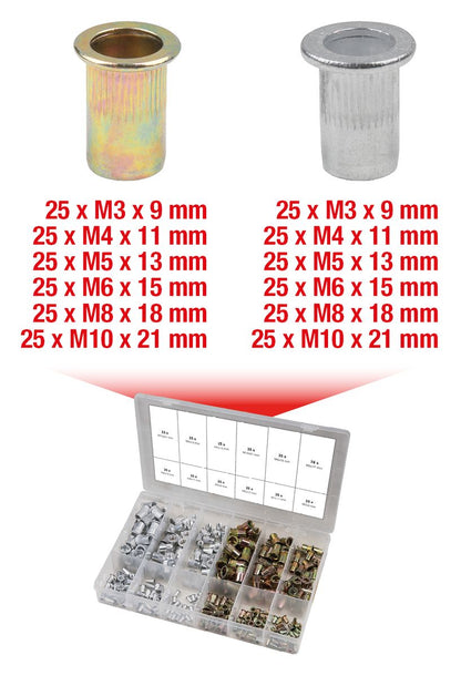 KS TOOLS Sortiment Gewindenieten, Stahl und Aluminium, M3x9mm-M10x21mm, 300-tlg ( 970.0630 ) - Toolbrothers