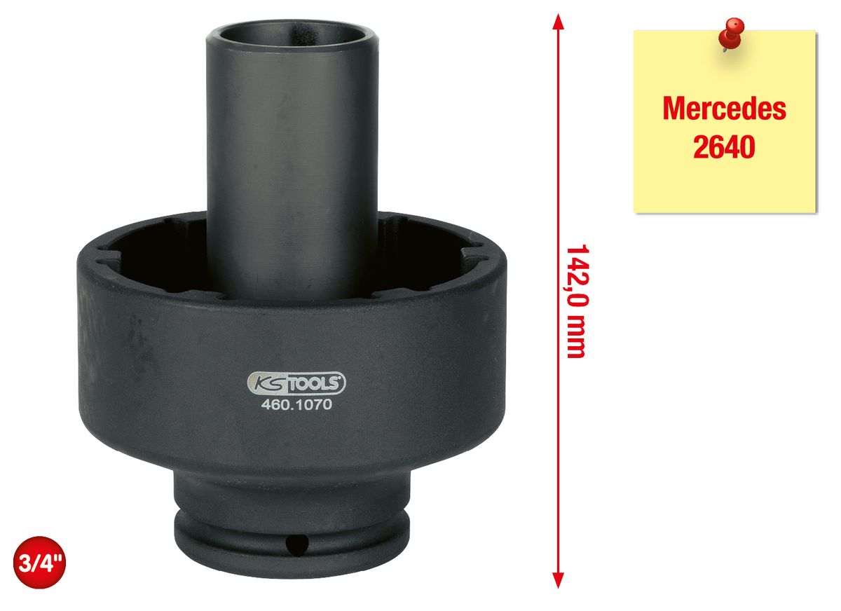 KS TOOLS 3/4" Nutmuttern-Schlüssel mit 6 Zapfen mit Führungsrohr für Mercedes, Innenzapfen Ø 46 mm ( 460.1070 ) - Toolbrothers