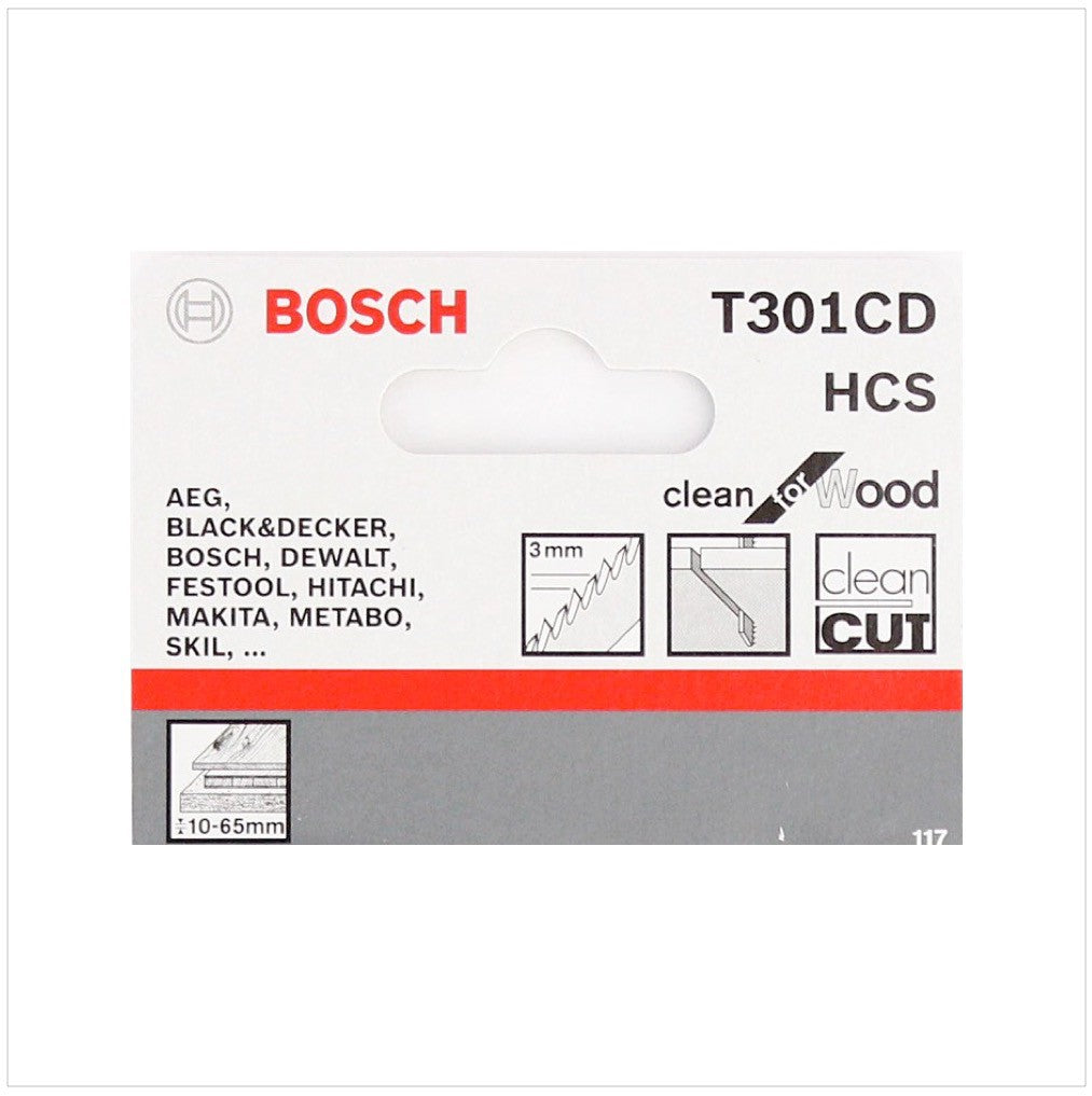 Bosch T 301 CD Stichsägeblätter Clean for Wood 5 Stk. 117 mm ( 2608637590 ) - Toolbrothers