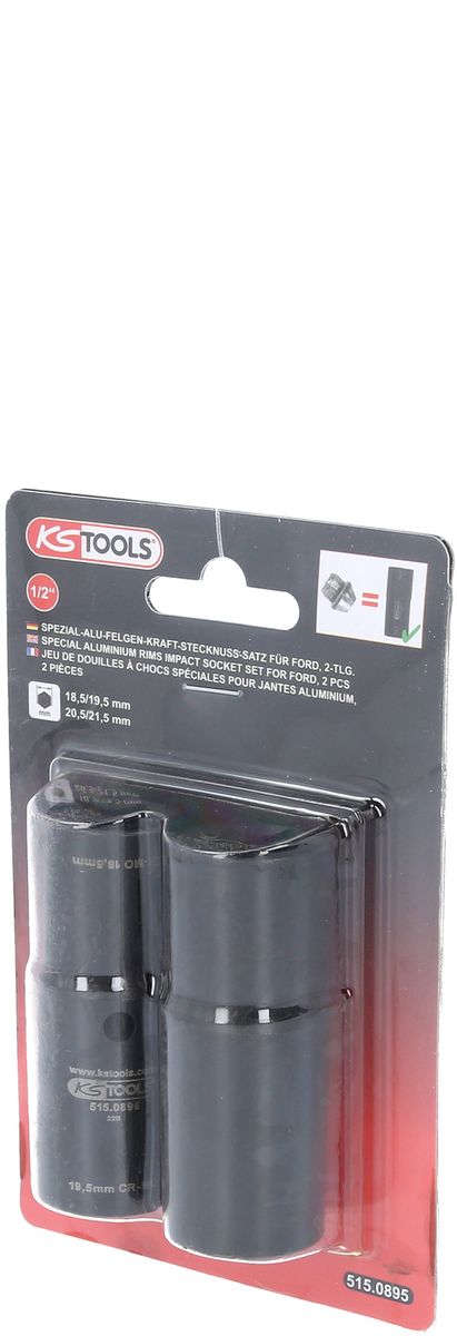 KS TOOLS 1/2" Spezial-Alu-Felgen-Kraft-Stecknuss-Satz für Ford, 18,5 / 19,5 / 20,5 / 21,5 mm, 2-tlg ( 515.0895 ) - Toolbrothers