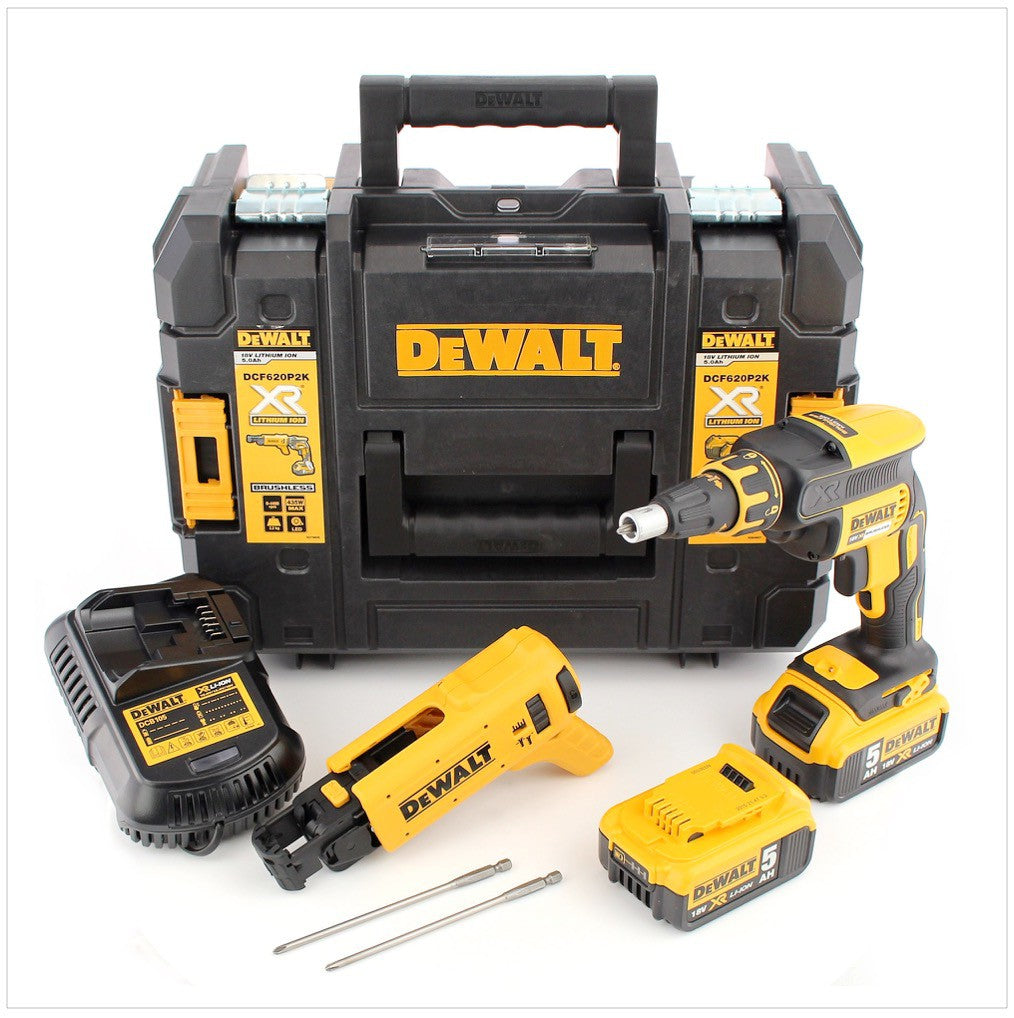 DeWalt DCF 620 P2K Akku Trockenbauschrauber 18 V 30 Nm Brushless + 2x Akku 5,0 Ah + Ladegerät + Magazinvorsatz + TSTAK - Toolbrothers