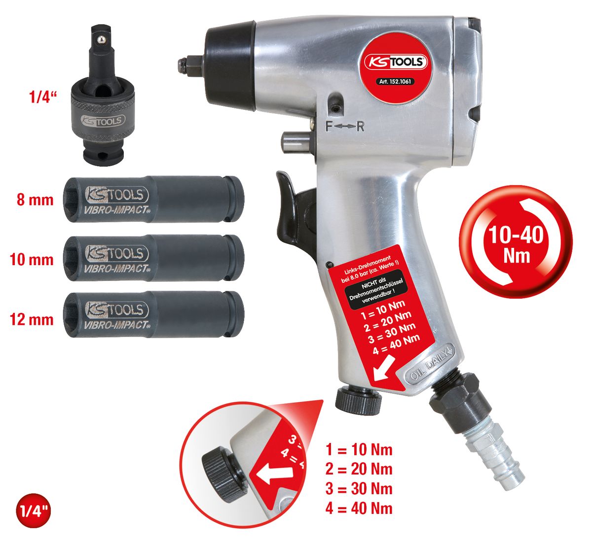 KS TOOLS 1/4'' Glühkerzen-Druckluft-Vibrationsschrauber-Satz, 5-tlg ( 152.1060 ) - Toolbrothers