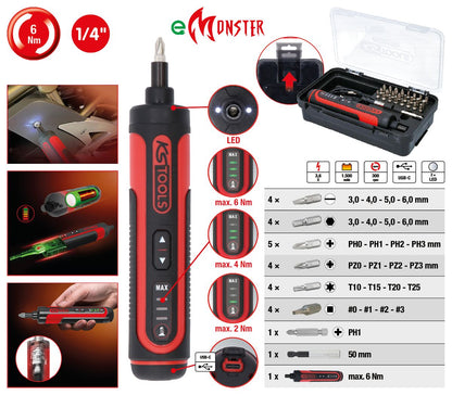 KS TOOLS eMONSTER 1/4“ Akku-Bit-Stabschrauber-Satz, 27-tlg ( 515.3600 ) - Toolbrothers