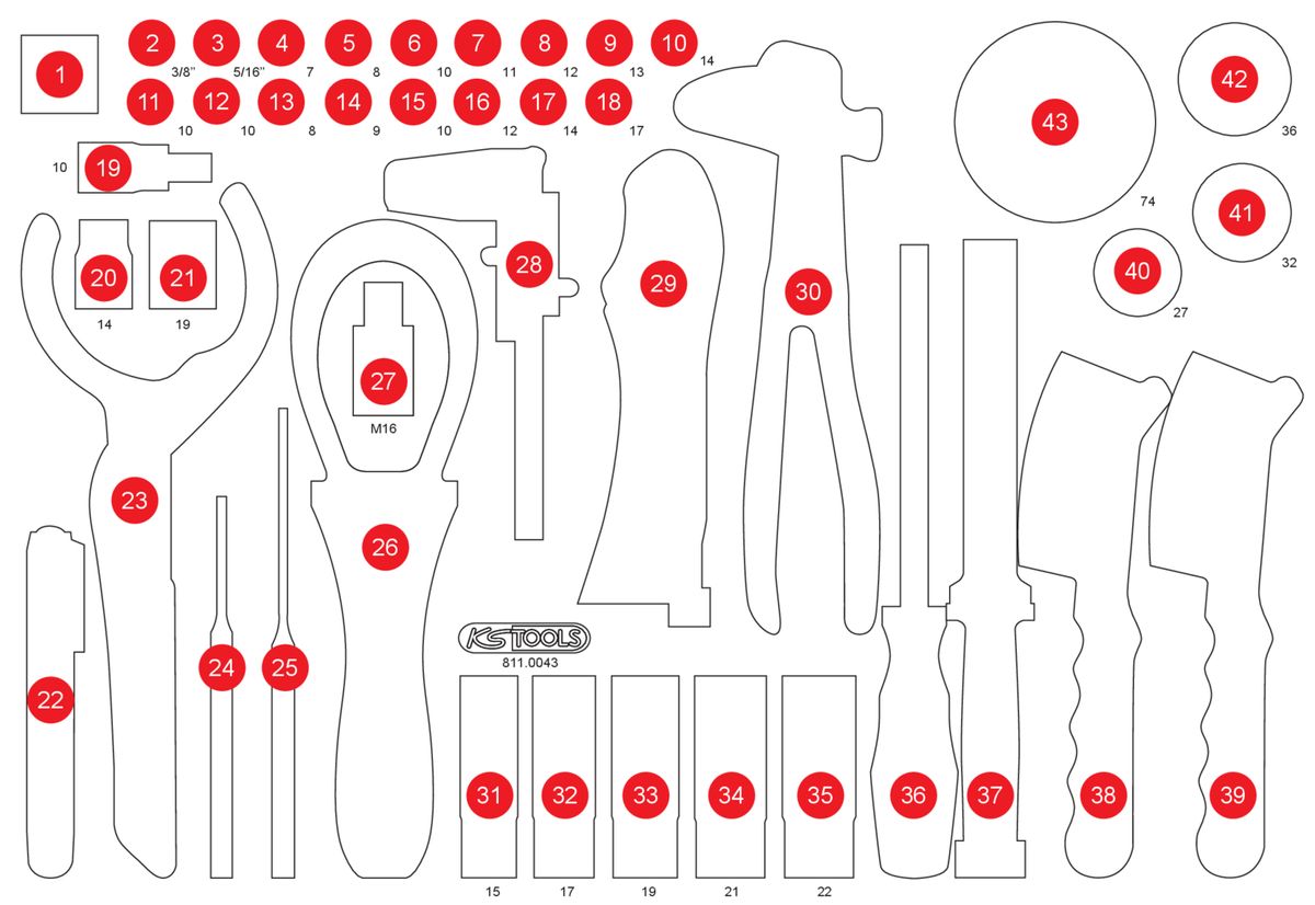 KS TOOLS Leere Schaumstoffeinlage zu 811.0043 ( 811.0043-97 ) - Toolbrothers