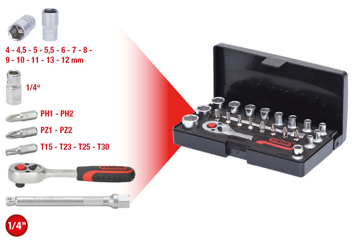 KS TOOLS 1/4" Steckschlüssel-Satz, 23-tlg ( 911.0623 ) - Toolbrothers