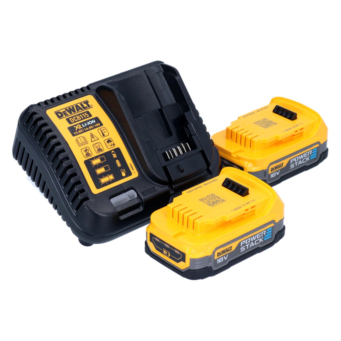 DeWalt Akku Starter Set 18 V DCB 115 E2 2x Powerstack Akku 1,7 Ah + DCB 115 XR Ladegerät - Toolbrothers