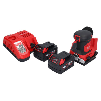 Ponceuse orbitale à batterie Milwaukee M18 BQSS-402 18 V 113 x 104 mm sans balai + 2x batteries 4,0 Ah + chargeur