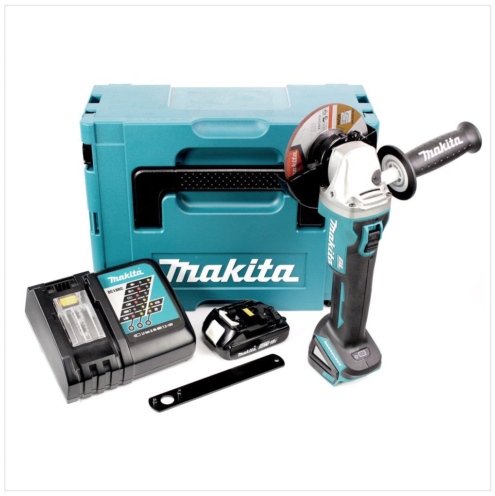 Makita DGA 504 RA1J Akku Winkelschleifer 18 V 125 mm Brushless + 1x Akku 2,0 Ah + Ladegerät + Makpac - Toolbrothers