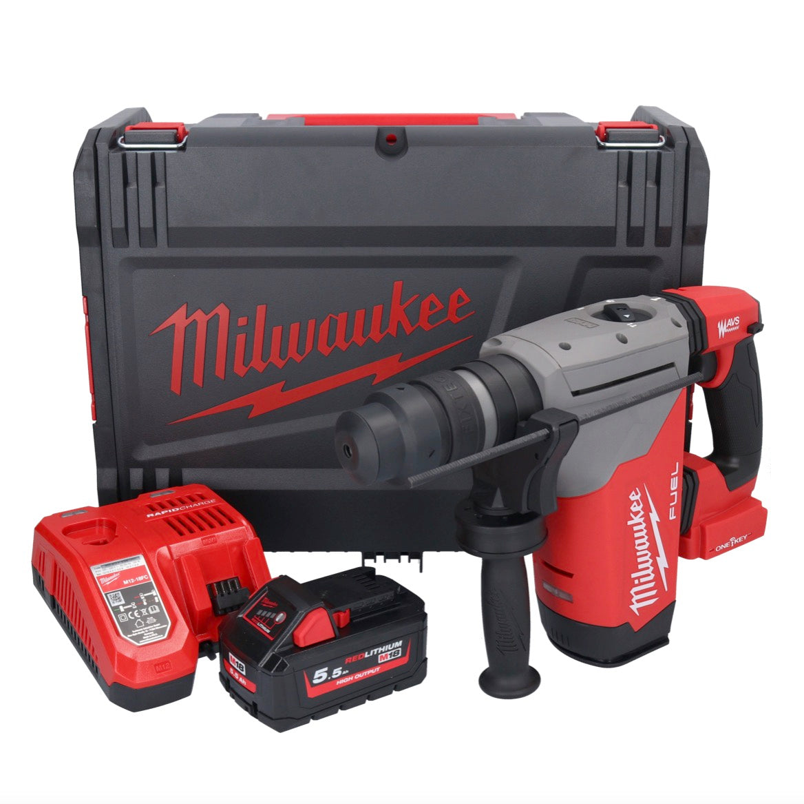 Marteau combiné à batterie Milwaukee M18 ONEFHPX-551X 18 V 5,0 J brushless + 1x batterie 5,5 Ah + chargeur + boîtier HD