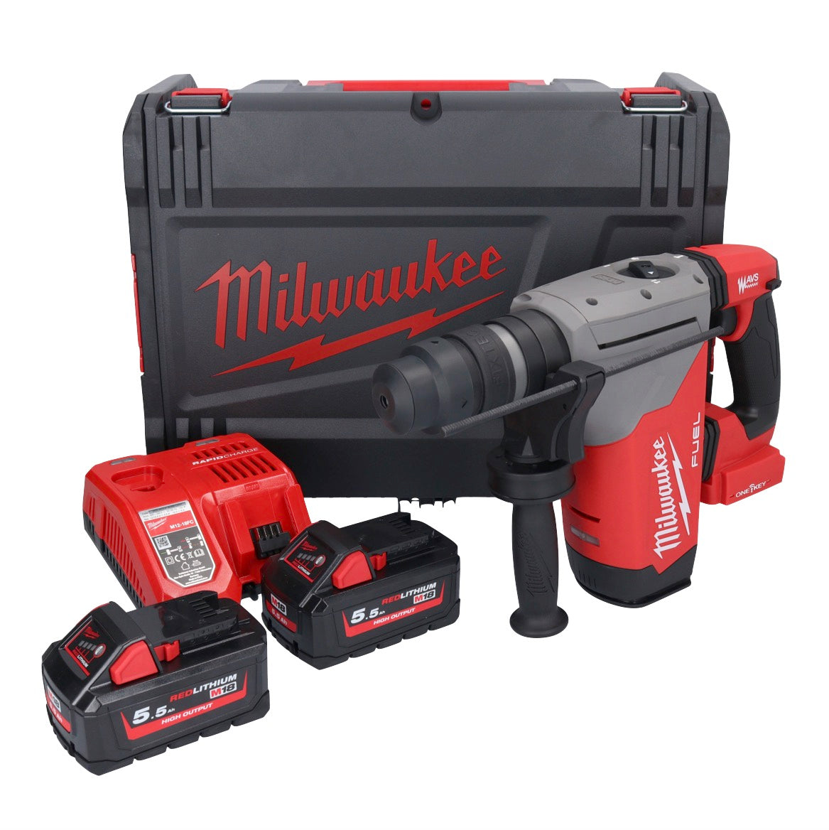 Marteau combiné à batterie Milwaukee M18 ONEFHPX-552X 18 V 5,0 J brushless (4933478496) + 2x batterie 5,5 Ah + chargeur + boîtier HD