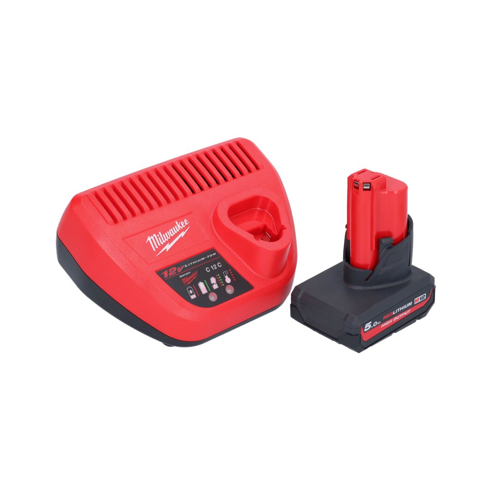 Clé à chocs angulaire sur batterie Milwaukee M12 FRAIWF38-501 12 V 3/4" 270 Nm sans balai + 1x batterie 5,0 Ah + chargeur