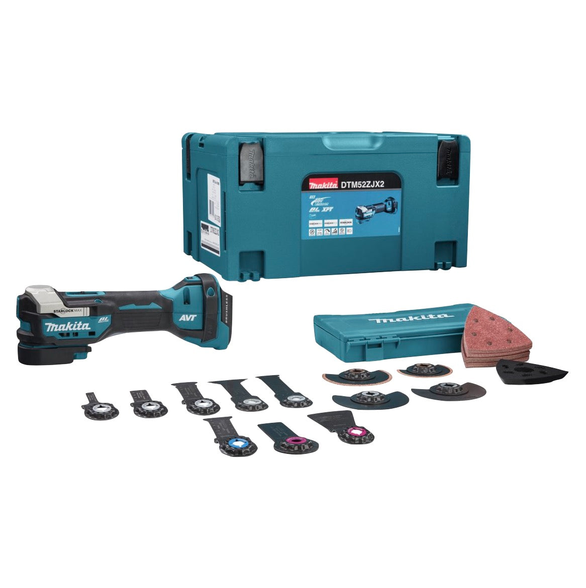 Makita DTM 52 ZJX2 outil multifonction sur batterie 18 V Starlock Max Brushless + jeu d'accessoires 43 pièces + Makpac - sans batterie, sans chargeur