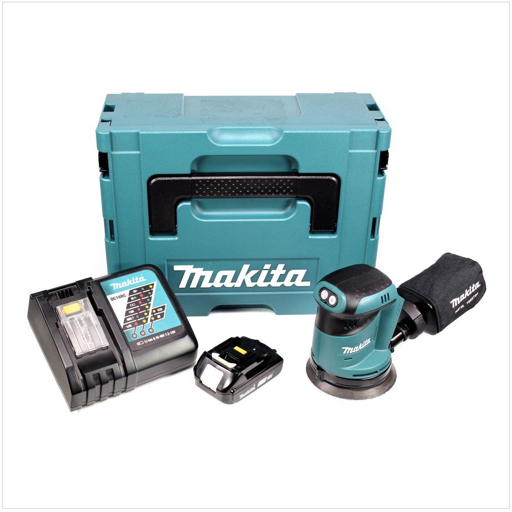 Makita DBO 180 RA1J Akku Exzenterschleifer 18 V 125 mm + 1x Akku 2,0 Ah + Ladegerät + Makpac - Toolbrothers