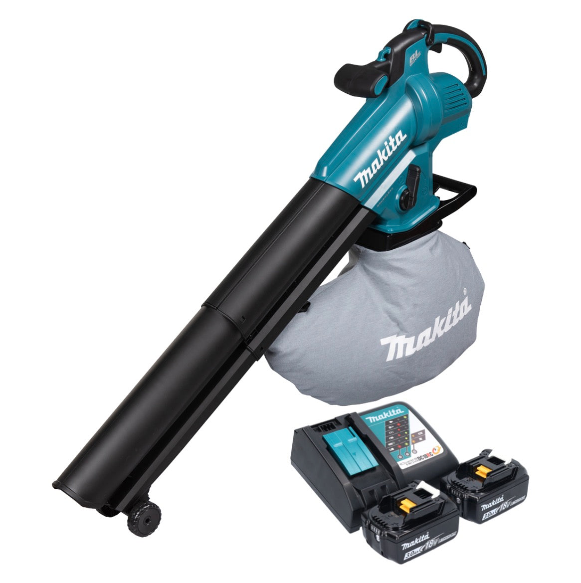 Souffleur et aspirateur à feuilles sur batterie Makita DUB 187 RF2 18 V sans balais + 2x batteries 3,0 Ah + chargeur