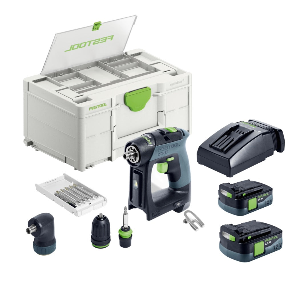 Festool CXS 12 2,5-Set Akku Bohrschrauber 12 V 30 Nm Brushless ( 576865 ) + 2x Akku 2,5 Ah + Ladegerät + Bitset + Systainer