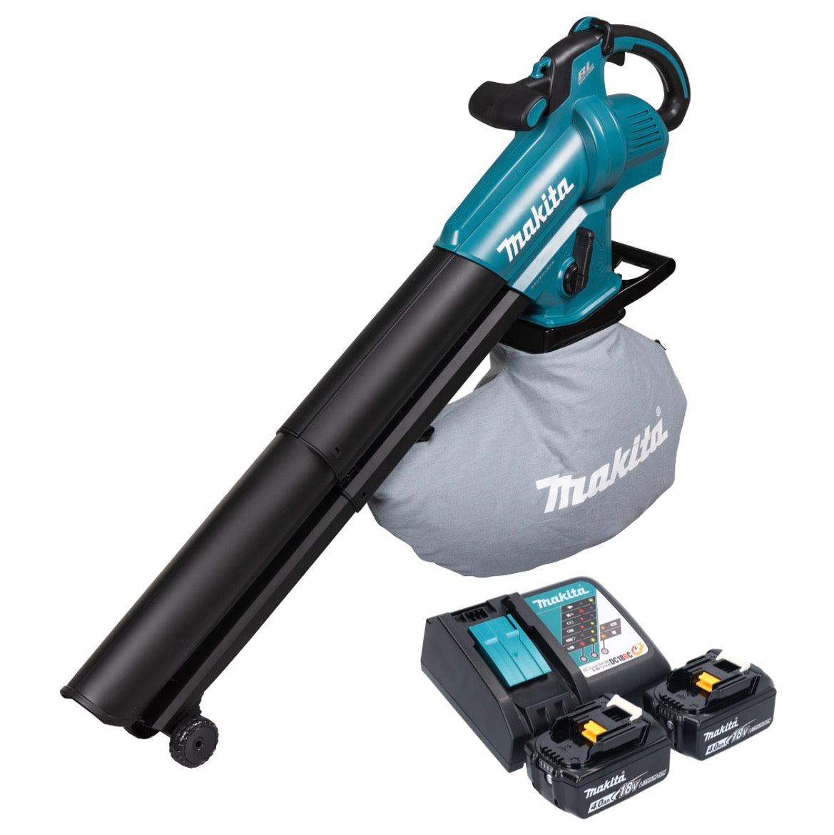 Souffleur et aspirateur à feuilles sur batterie Makita DUB 187 RM2 18 V sans balais + 2x batteries 4,0 Ah + chargeur