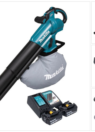 Souffleur et aspirateur à feuilles sur batterie Makita DUB 187 RT2 18 V sans balais + 2x batteries 5,0 Ah + chargeur