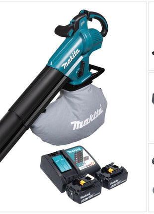 Souffleur et aspirateur à feuilles sur batterie Makita DUB 187 RG2 18 V sans balais + 2x batteries 6,0 Ah + chargeur