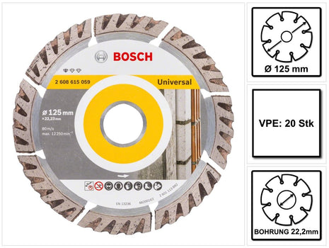 Bosch Standard pour disque à tronçonner diamanté universel 125 x 22,23 mm 20 pièces (20x 2608615060) pour béton, acier-béton, cuisson, chaux et grès