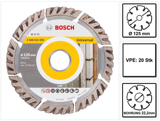 Bosch Standard for Universal Diamanttrennscheibe 125 x 22,23 mm 20 Stk. ( 20x 2608615060 ) für Beton, Stahl-Beton, Back-, Kalk- und Sand-Stein