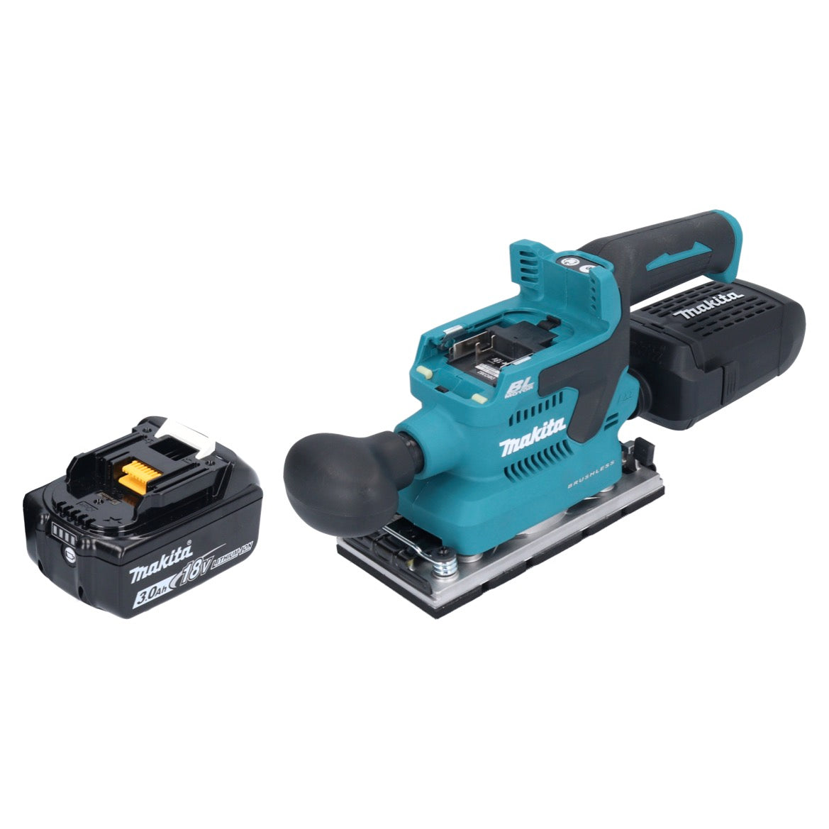 Makita DBO 382 F1 Akku Schwingschleifer 18 V 93 x 185 mm Brushless + 1x Akku 3,0 Ah - ohne Ladegerät