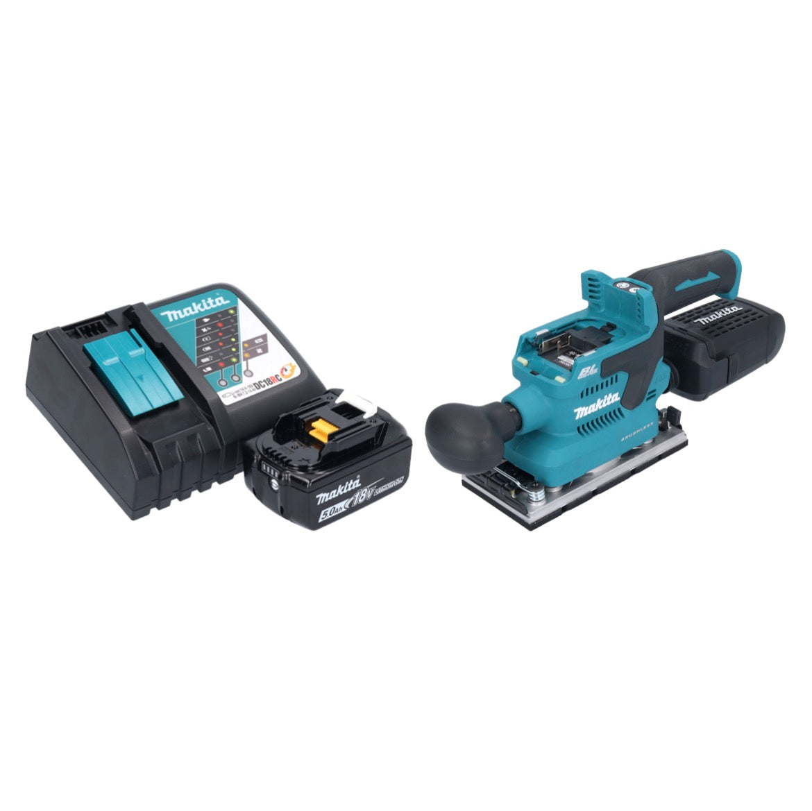 Makita DBO 382 RT1 ponceuse orbitale sur batterie 18 V 93 x 185 mm sans balai + 1x batterie 5,0 Ah + chargeur