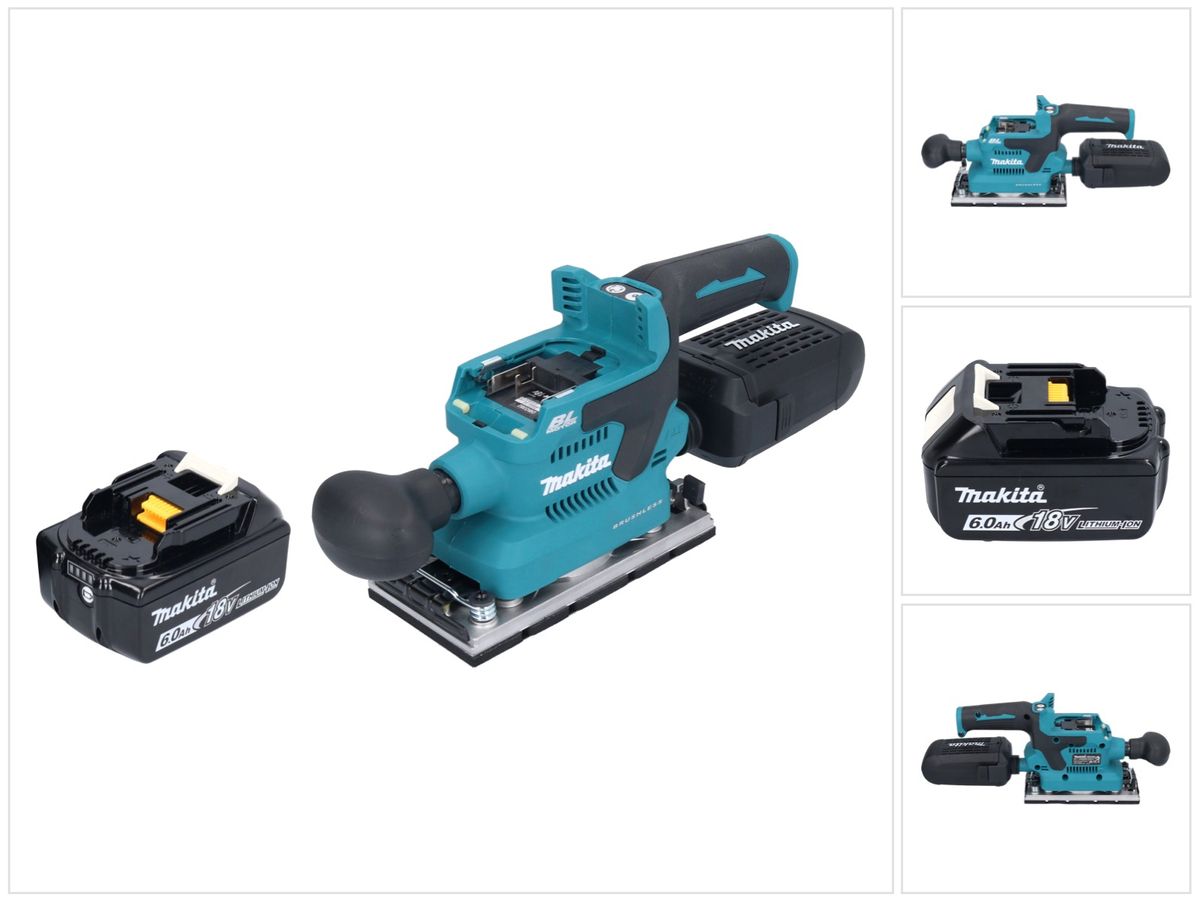 Makita DBO 382 G1 Akku Schwingschleifer 18 V 93 x 185 mm Brushless + 1x Akku 6,0 Ah - ohne Ladegerät