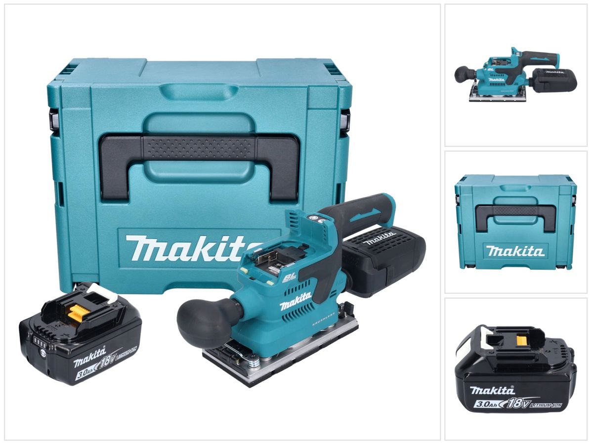 Makita DBO 382 F1J Akku Schwingschleifer 18 V 93 x 185 mm Brushless + 1x Akku 3,0 Ah + Makpac - ohne Ladegerät