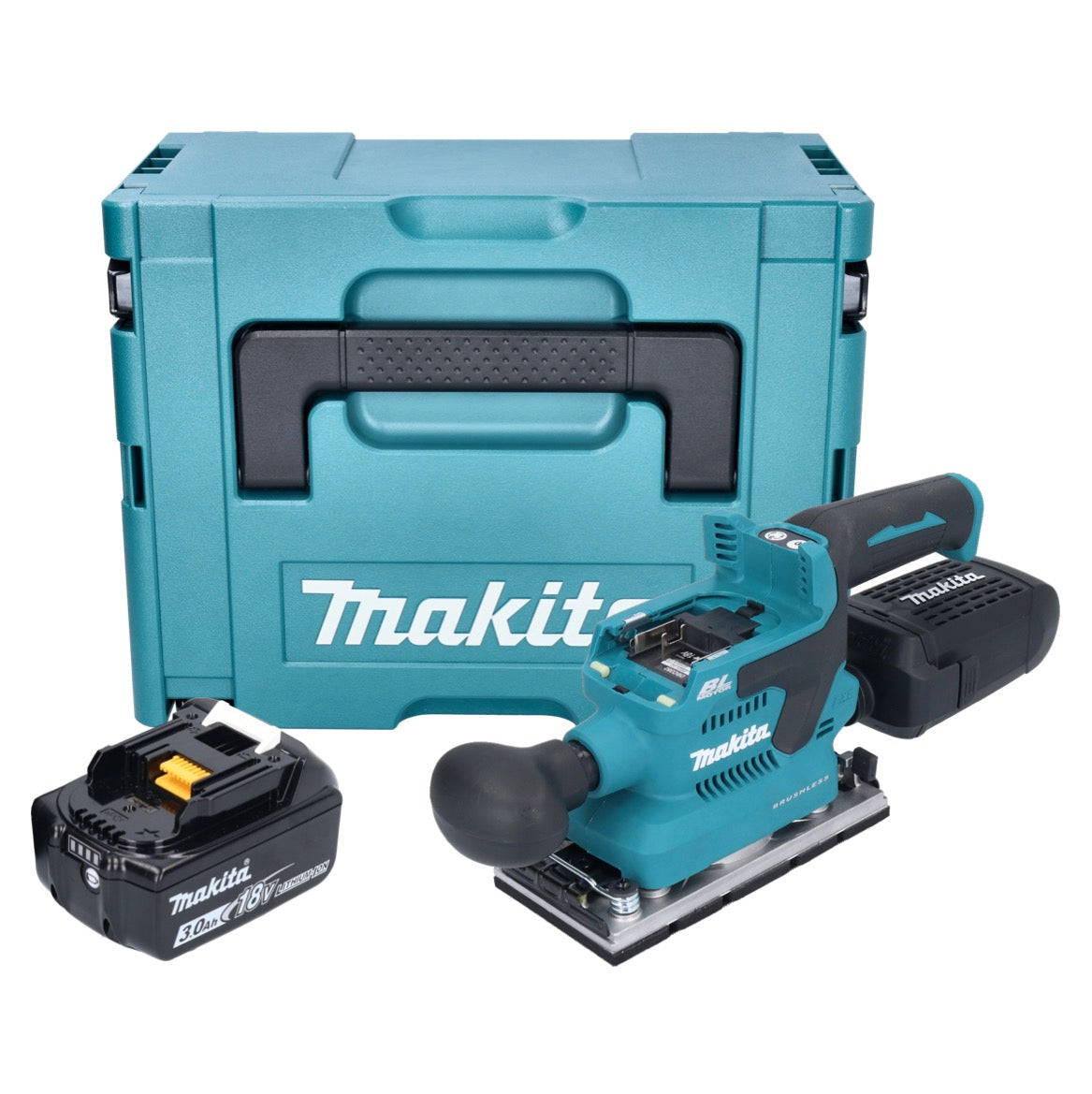 Makita DBO 382 F1J Ponceuse orbitale sur batterie 18 V 93 x 185 mm sans balais + 1x batterie 3,0 Ah + Makpac - sans chargeur