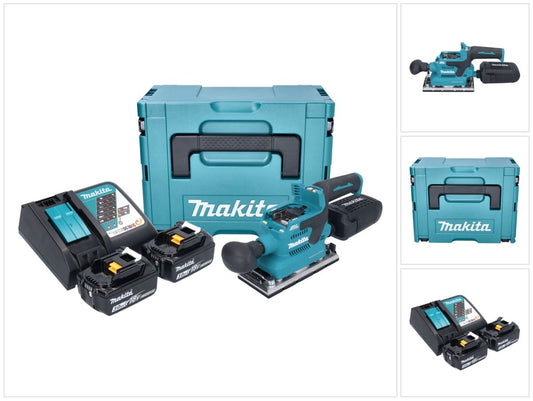 Makita DBO 382 RFJ ponceuse orbitale sur batterie 18 V 93 x 185 mm sans balais + 2x batteries 3,0 Ah + chargeur + Makpac