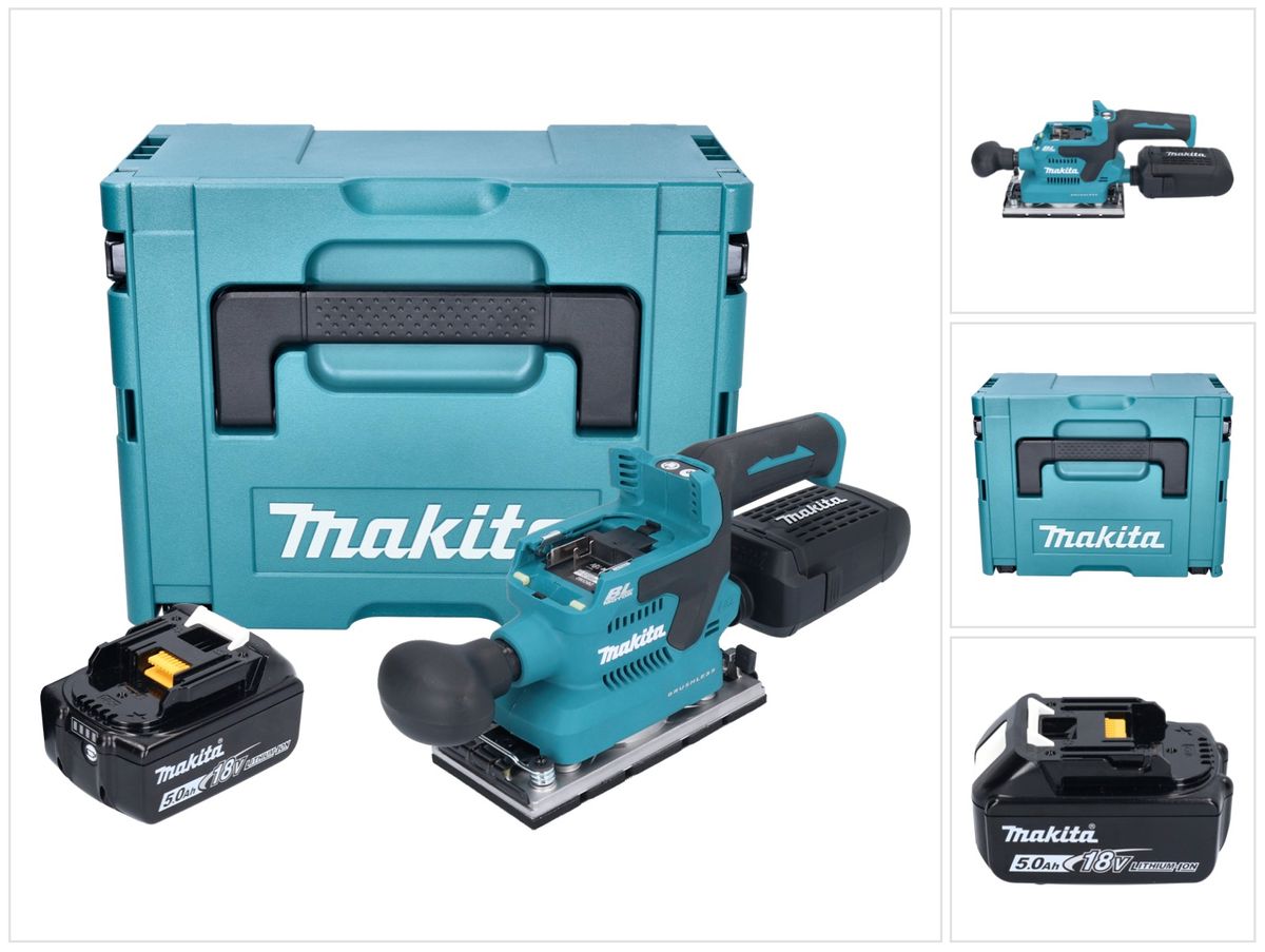 Makita DBO 382 T1J Ponceuse orbitale sur batterie 18 V 93 x 185 mm sans balais + 1x batterie 5,0 Ah + Makpac - sans chargeur