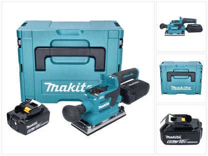 Makita DBO 382 G1J Ponceuse orbitale sur batterie 18 V 93 x 185 mm sans balais + 1x batterie 6,0 Ah + Makpac - sans chargeur