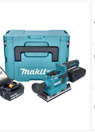 Makita DBO 382 RG1J ponceuse orbitale sur batterie 18 V 93 x 185 mm sans balais + 1x batterie 6,0 Ah + chargeur + Makpac