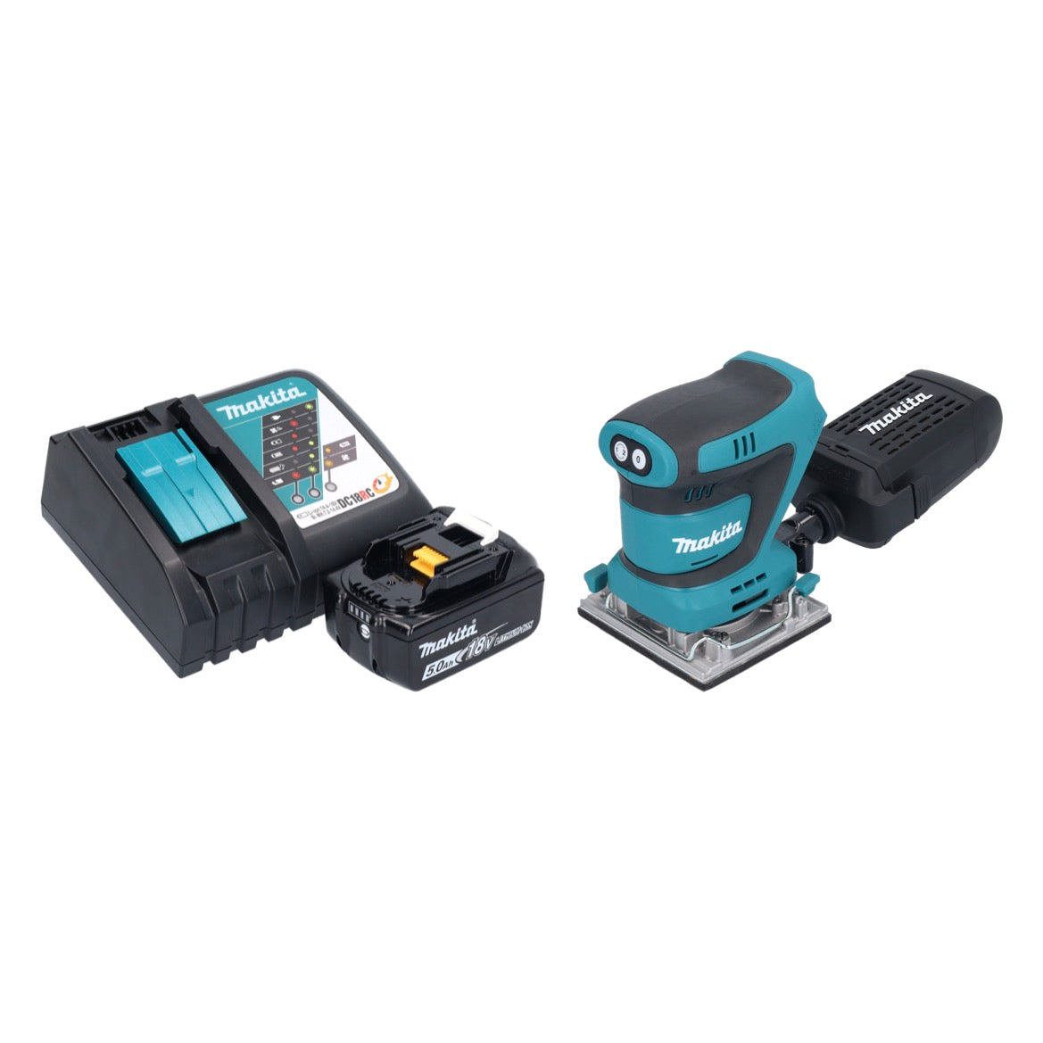 Makita DBO 484 RT1 ponceuse orbitale sur batterie 18 V 112 x 102 mm + 1x batterie 5,0 Ah + chargeur