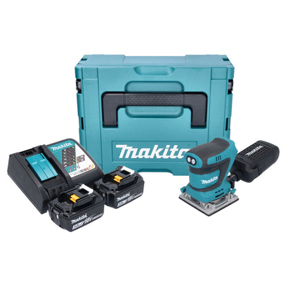 Makita DBO 484 RFJ Akku Schwingschleifer 18 V 112 x 102 mm + 2x Akku 3,0 Ah + Ladegerät + Makpac