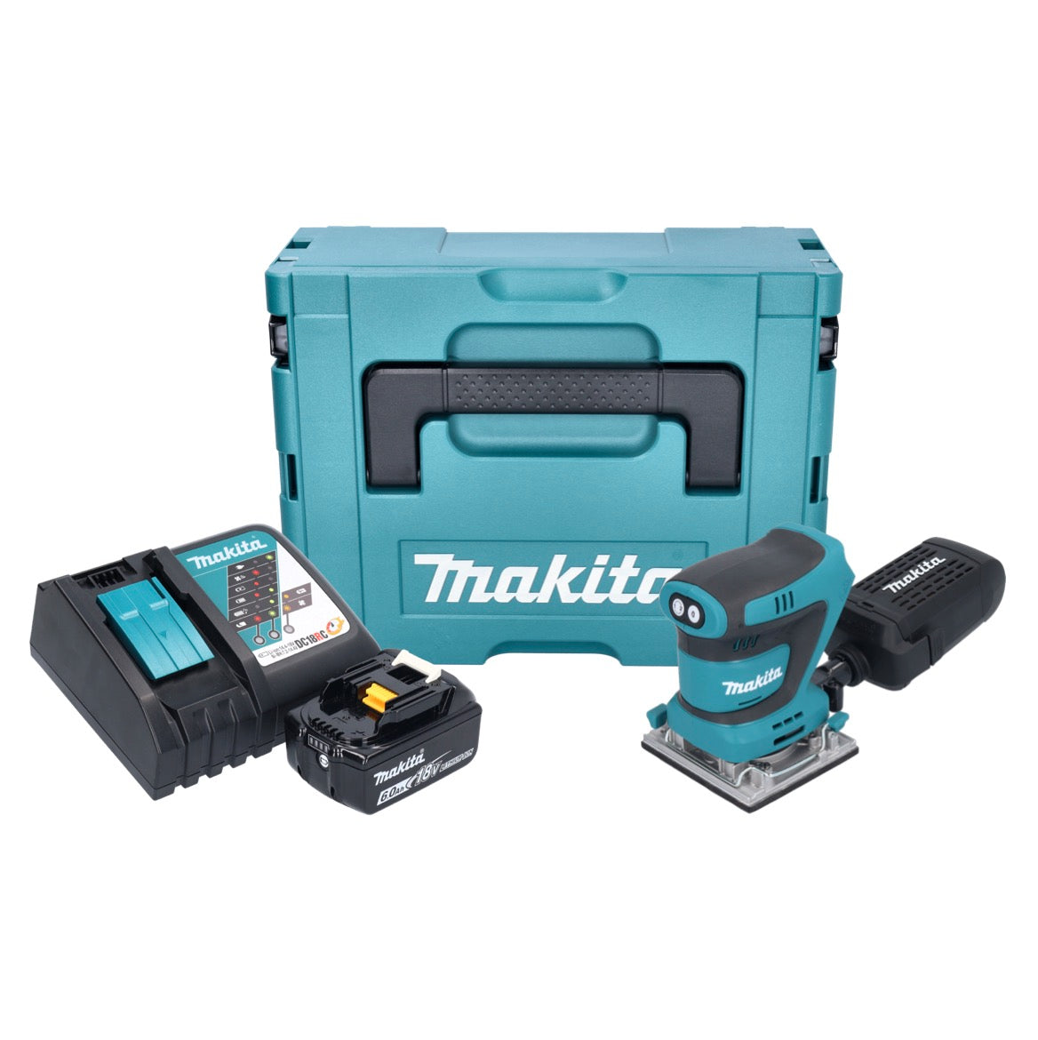 Makita DBO 484 RG1J Akku Schwingschleifer 18 V 112 x 102 mm + 1x Akku 6,0 Ah + Ladegerät + Makpac