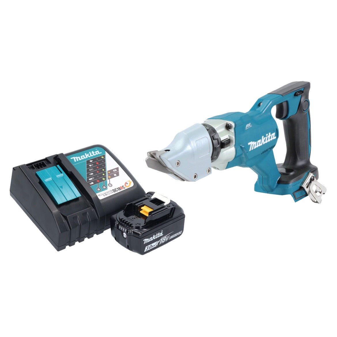 Makita DJS 200 RF1 batterie cisailles à tôle 18 V 2,0 mm sans balais + 1x batterie 3,0 Ah + chargeur