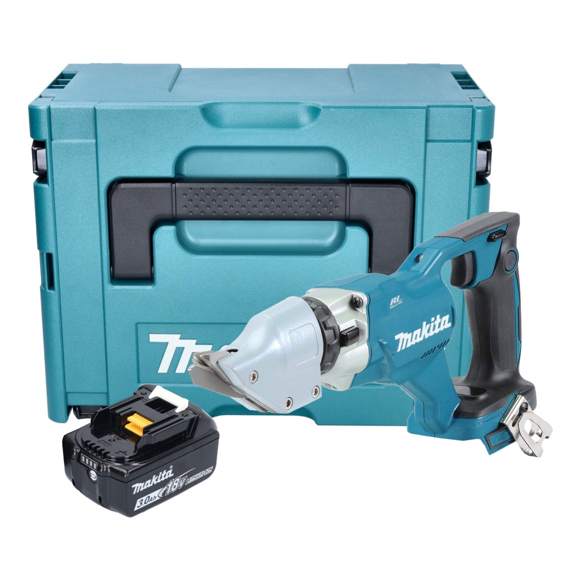 Makita DJS 200 F1J batterie cisailles à tôle 18 V 2,0 mm sans balais + 1x batterie 3,0 Ah + Makpac - sans chargeur