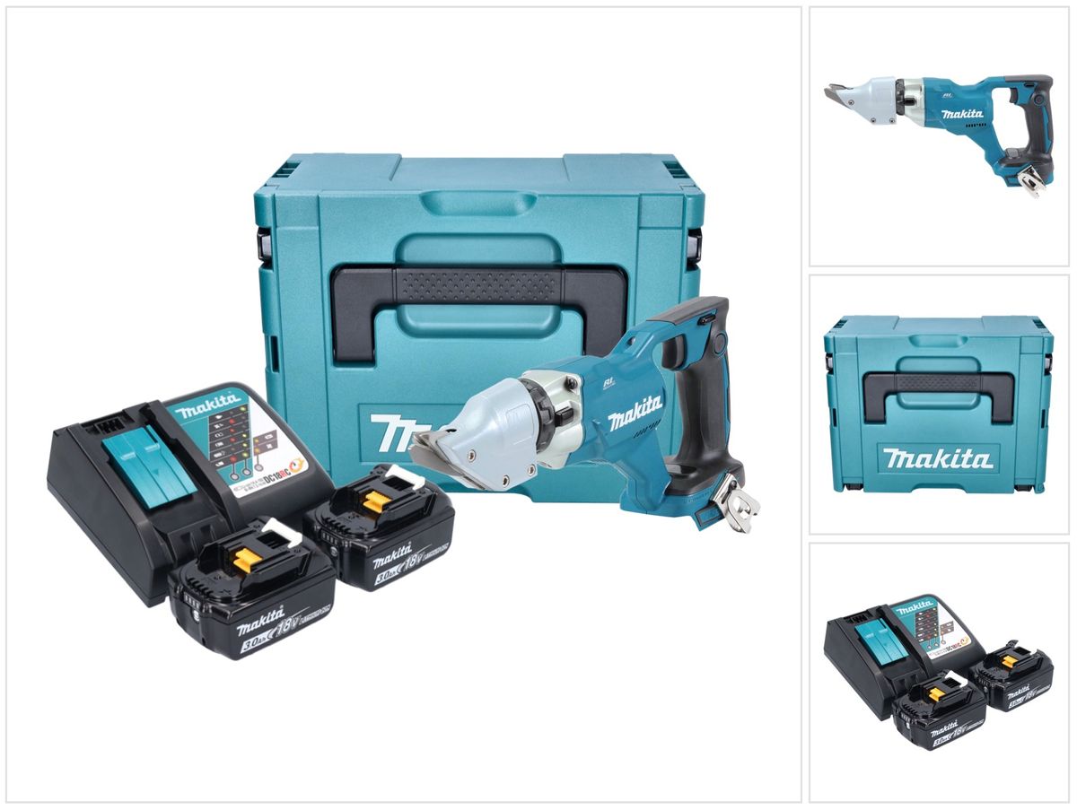 Makita DJS 200 RFJ batterie cisailles à tôle 18 V 2,0 mm brushless + 2x batteries 3,0 Ah + chargeur + Makpac