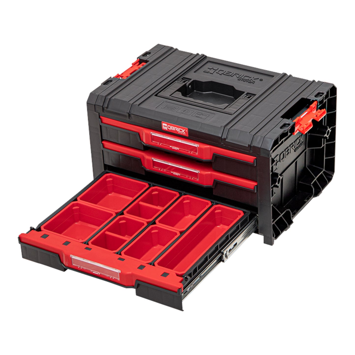 Qbrick System PRO Drawer 3 Toolbox 2.0 Expert empilable 450 x 310 x 244 mm 3x 4,5 l IP54 avec trois tiroirs 21 inserts