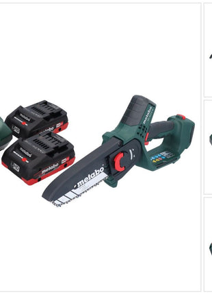 Scie à bois à batterie Metabo MS 18 LTX 15 18 V 15 cm 5 m/s + 2x batterie 4,0 Ah + chargeur