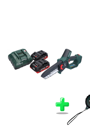 Scie à bois à batterie Metabo MS 18 LTX 15 18 V 15 cm 5 m/s + 2x batterie 4,0 Ah + chargeur + mètre ruban Metabo 5 mètres