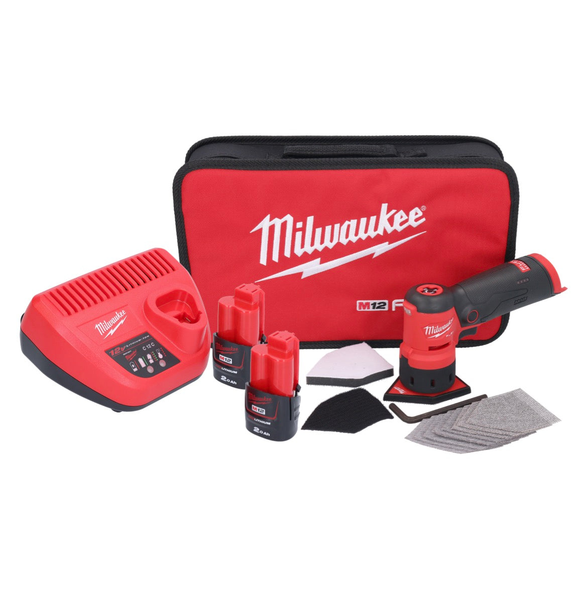 Meuleuse à pointes sur batterie Milwaukee M12 FDSS-202B 12 V 88,8 x 63,5 mm + 2x batteries 2,0 Ah + chargeur