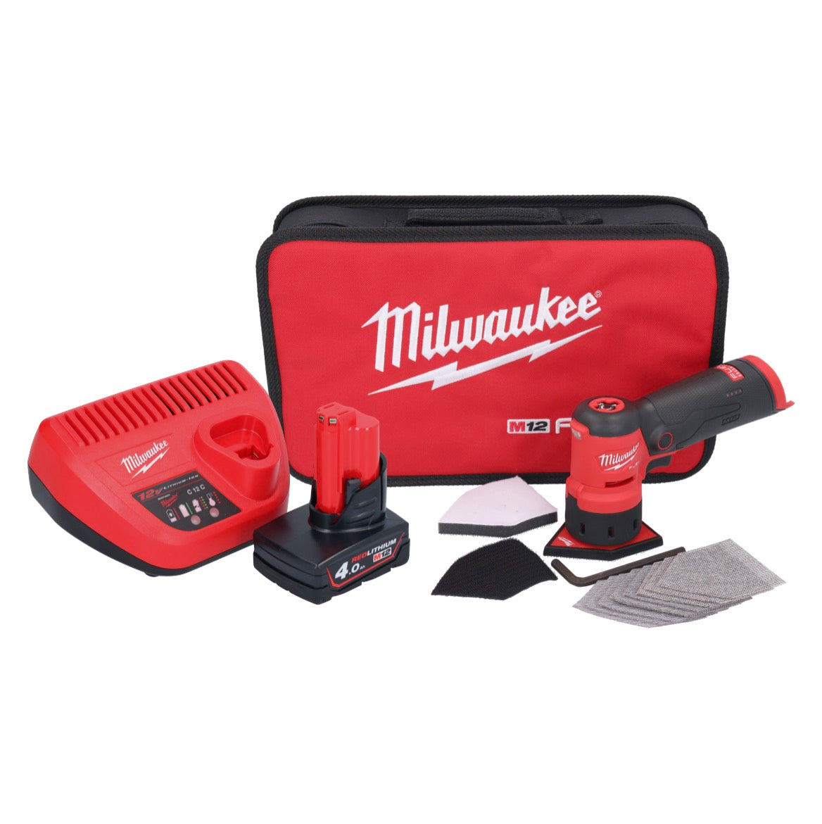 Meuleuse à pointes sur batterie Milwaukee M12 FDSS-401B 12 V 88,8 x 63,5 mm + 1x batterie 4,0 Ah + chargeur