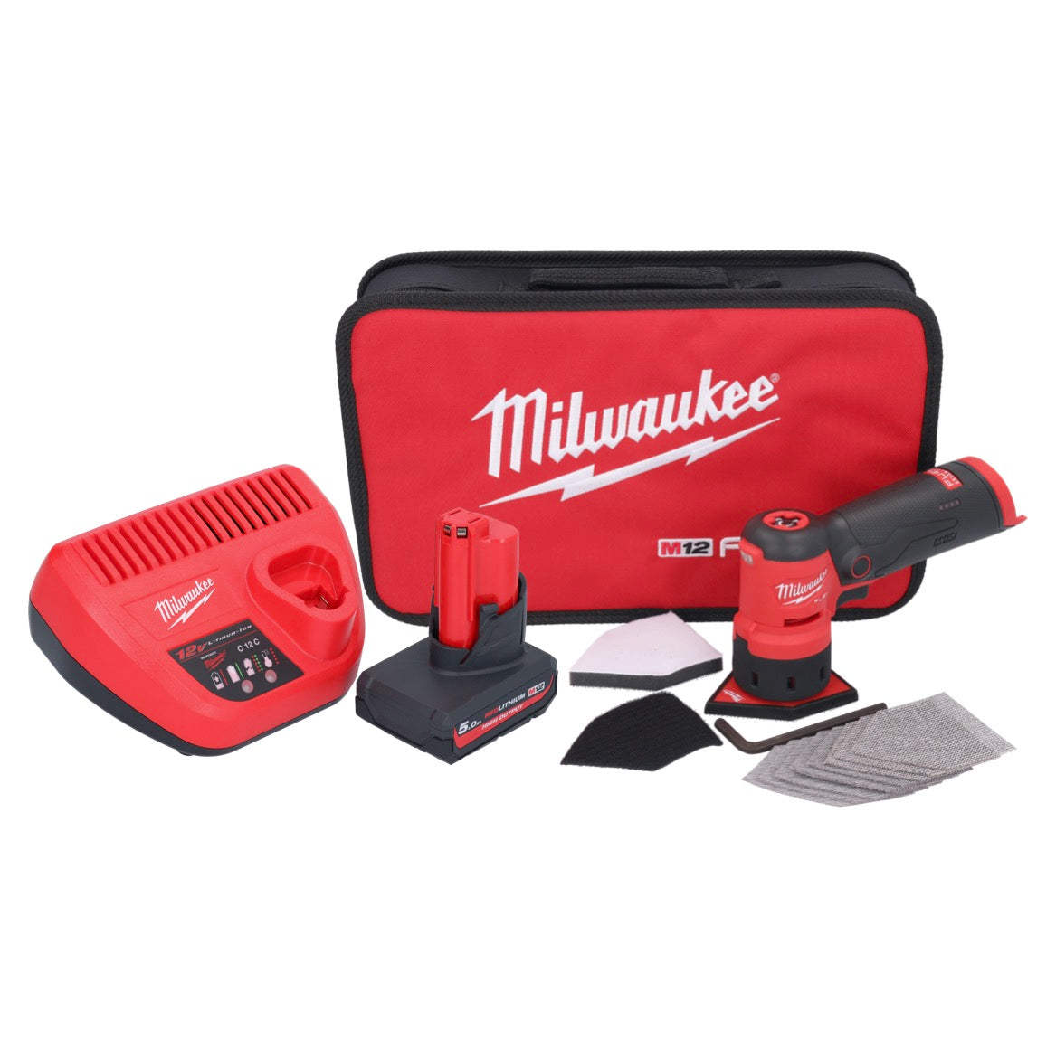 Meuleuse à pointes sur batterie Milwaukee M12 FDSS-501B 12 V 88,8 x 63,5 mm + 1x batterie 5,0 Ah + chargeur