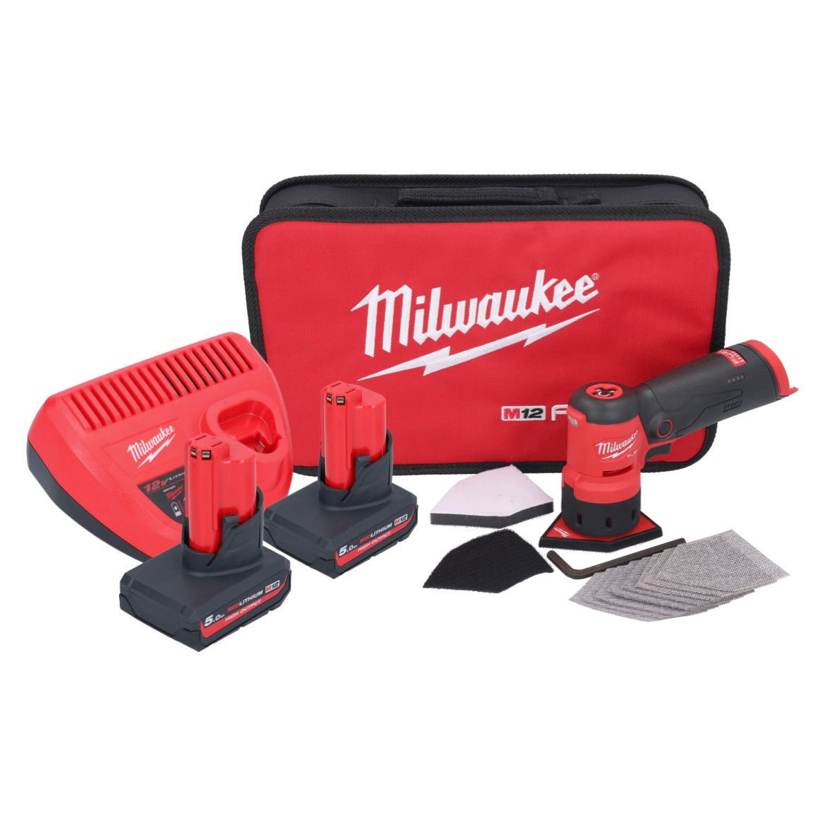 Meuleuse à pointes sur batterie Milwaukee M12 FDSS-502B 12 V 88,8 x 63,5 mm + 2x batteries 5,0 Ah + chargeur